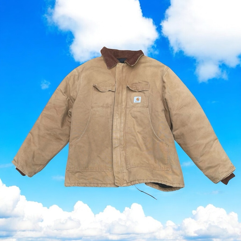 Carhartt Beige Jacket with Rust Corduroy Collar
